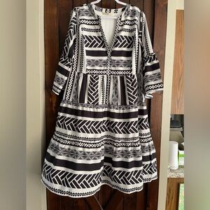 eShakti geometric pattern black and white dress size 18